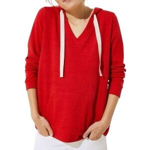 LOFT Red Beach V-Neck Hoodie Sweatshirt Medium M Cotton Pullover Pocket Casual